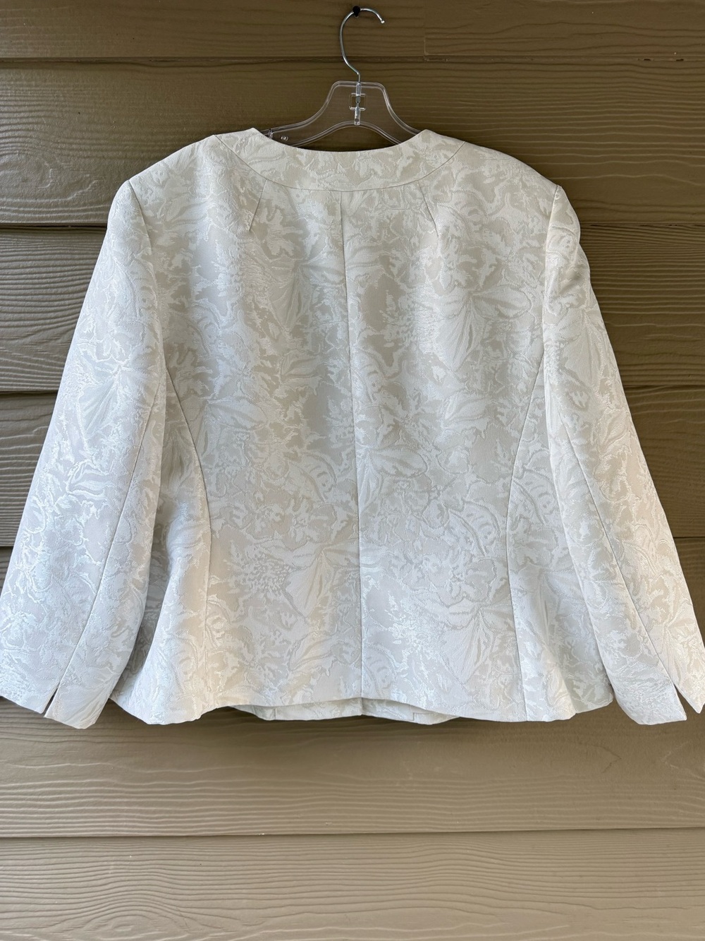 Kasper White Jacquard Brocade Beaded Open Front Dressy Blazer Jacket 18W - Picture 4 of 10